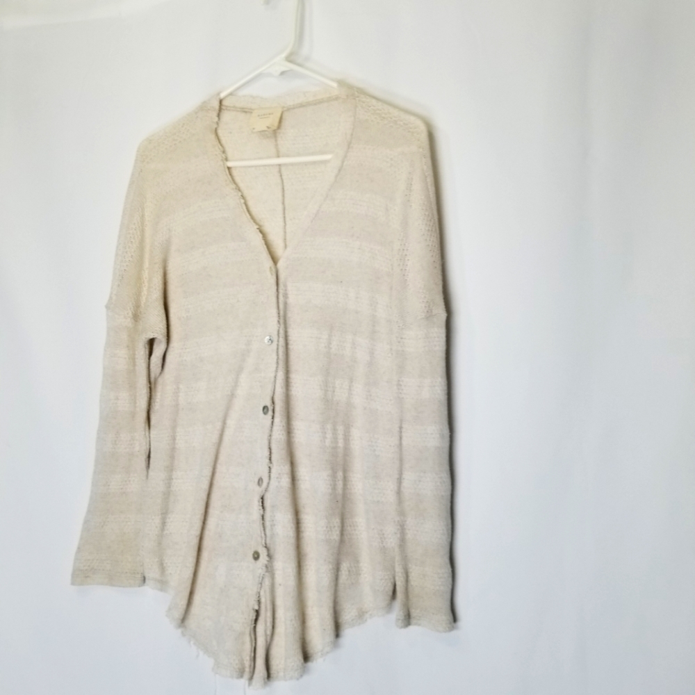 Harper Heritage Thin Knit Long Sleeve Button Up Cardigan Oatmeal linen Medium